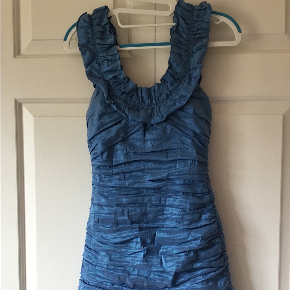 BCBG Metallic Blue Mini Dress - Size 4